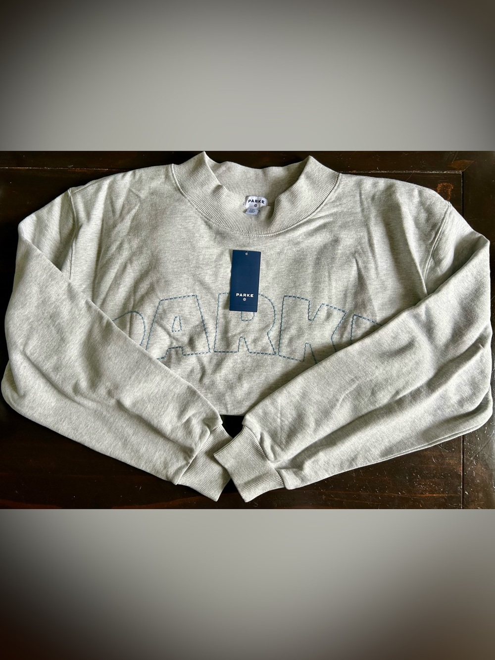 Parke Light Gray Crewneck Sweatshirt with Navy Logo Stitching